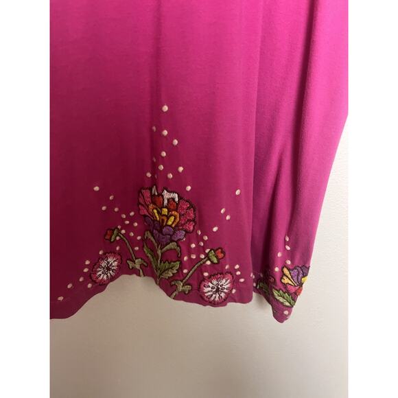 Johnny Was JWLA Embroidered Smocked Cotton Dress Sz Large Pink Floral Boho - Picture 3 of 9